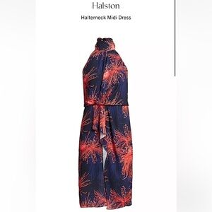 Halston Heritage Navy and Red Halterneck Midi Dress